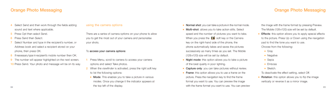 Samsung E800 manual Using the camera options 