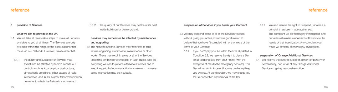 Samsung E800 manual Provision of Services What we aim to provide in the UK, Suspension of Orange Additional Services 