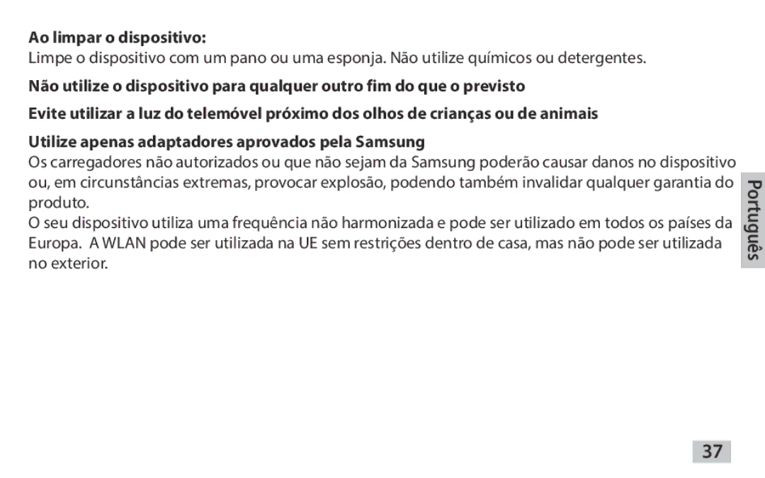 Samsung EAD-T10EDEGSTD, EAD-T10EDEGSER manual Ao limpar o dispositivo, Português 