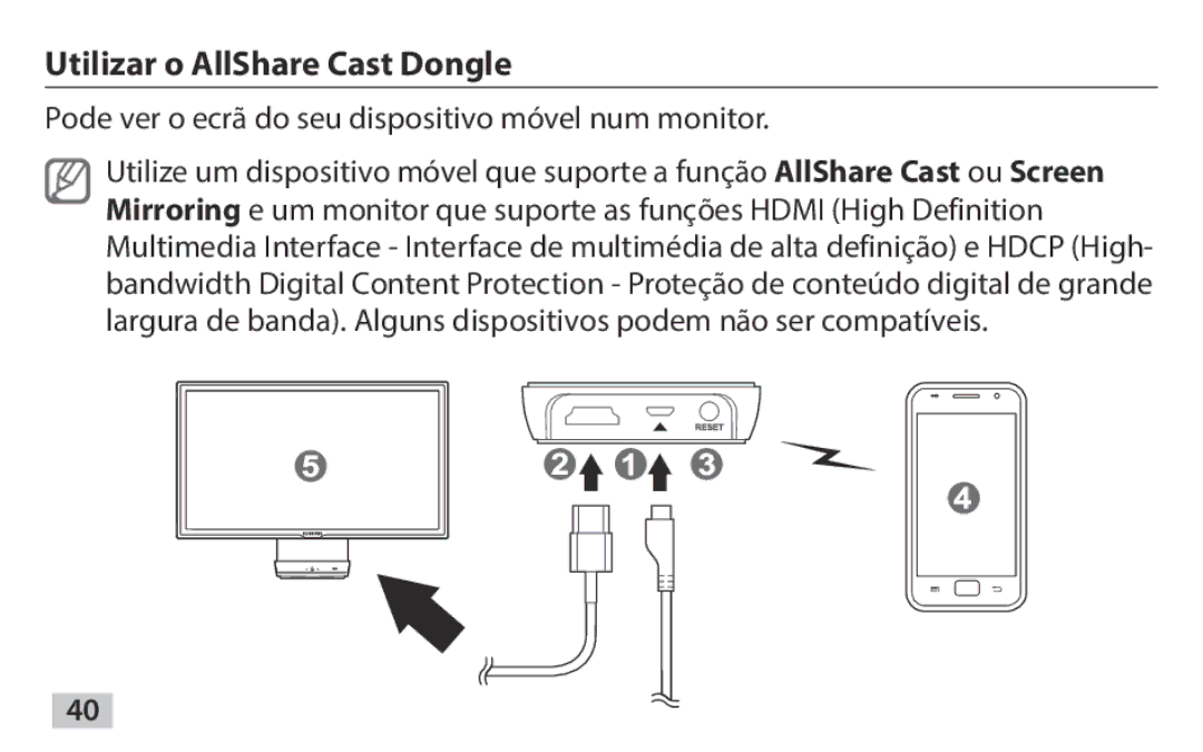 Samsung EAD-T10EDEGSER, EAD-T10EDEGSTD manual Utilizar o AllShare Cast Dongle 