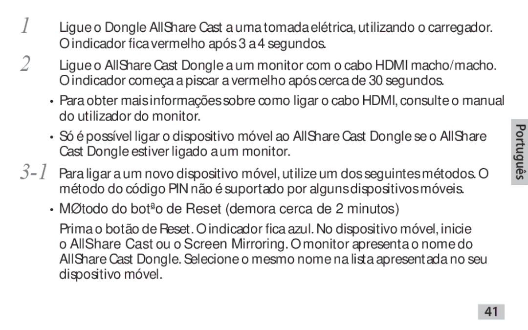 Samsung EAD-T10EDEGSTD, EAD-T10EDEGSER manual Método do botão de Reset demora cerca de 2 minutos 