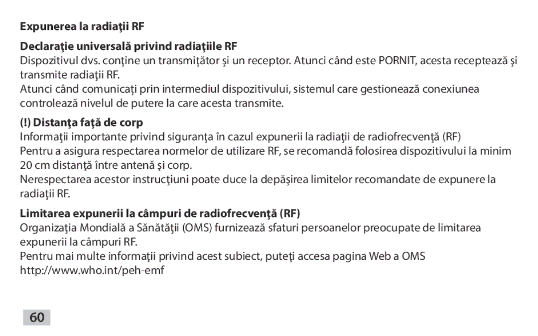 Samsung EAD-T10EDEGSER, EAD-T10EDEGSTD manual Distanţa faţă de corp, Limitarea expunerii la câmpuri de radiofrecvenţă RF 