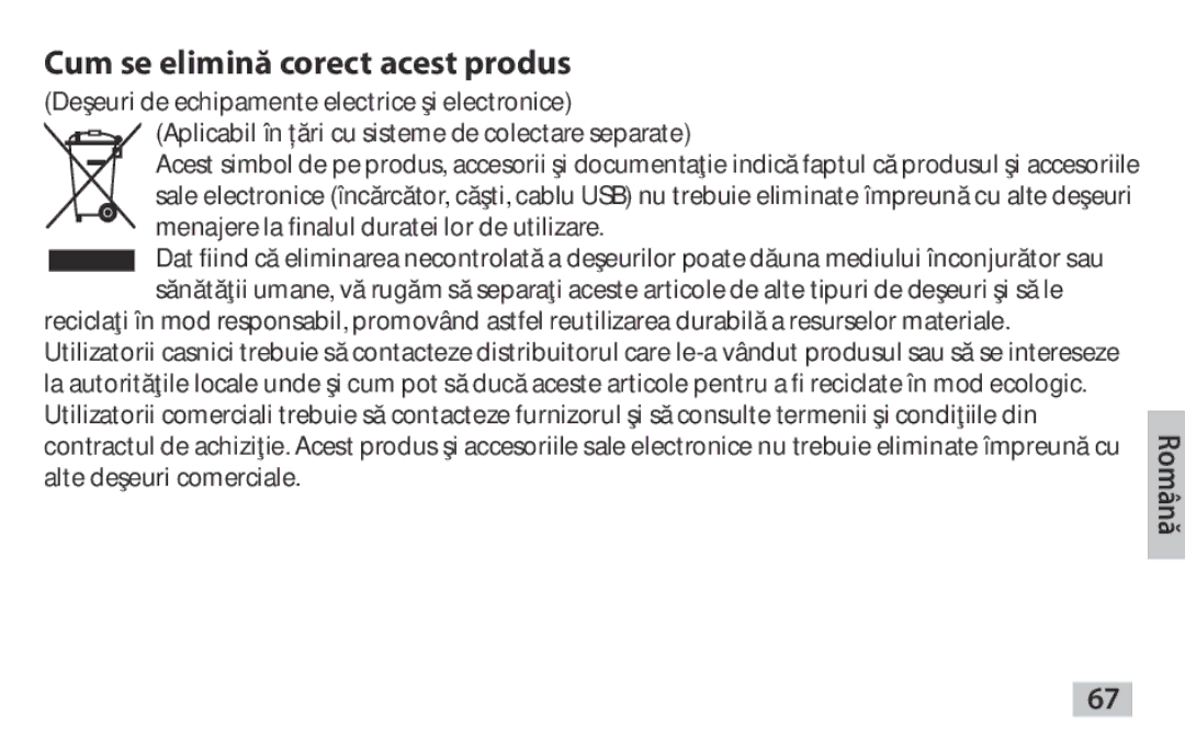 Samsung EAD-T10EDEGSTD, EAD-T10EDEGSER manual Cum se elimină corect acest produs 