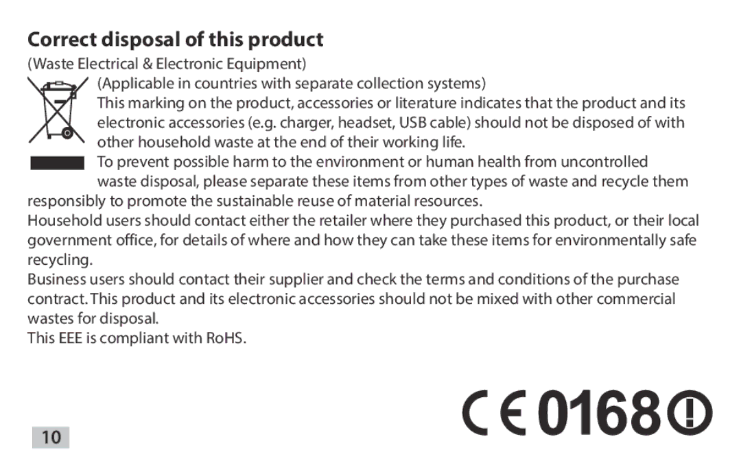 Samsung EAD-T10EDEGSER, EAD-T10EDEGSTD manual Correct disposal of this product 