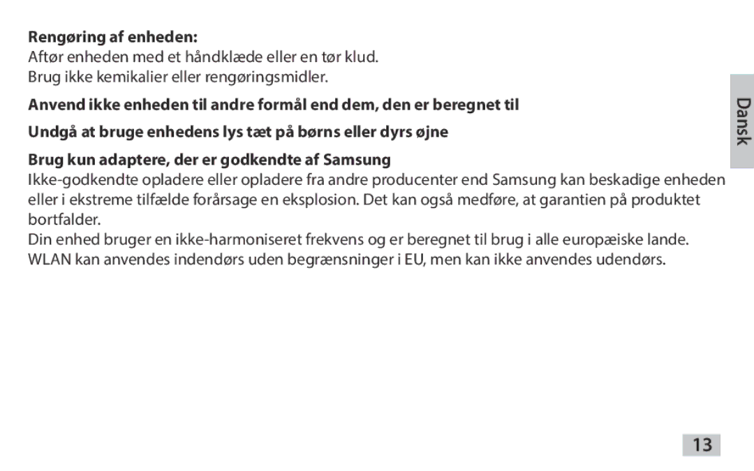 Samsung EAD-T10EDEGSTD, EAD-T10EDEGSER manual Rengøring af enheden, Dansk 