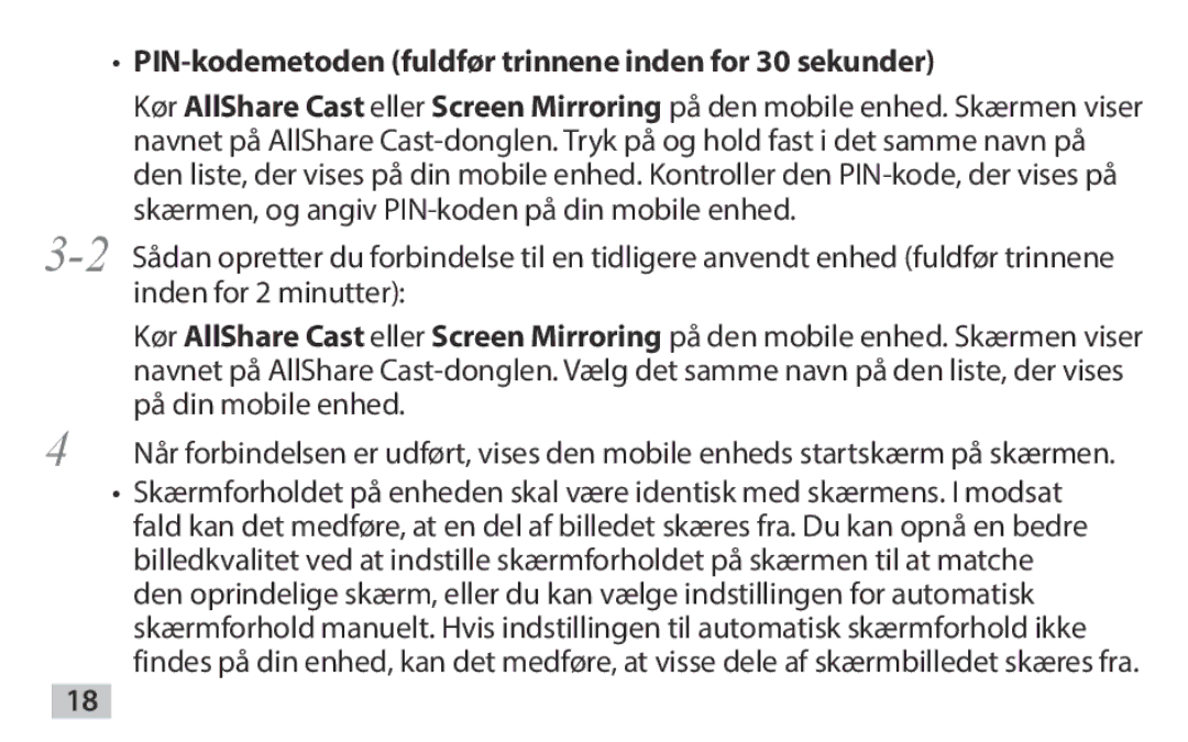 Samsung EAD-T10EDEGSER, EAD-T10EDEGSTD manual PIN-kodemetoden fuldfør trinnene inden for 30 sekunder 