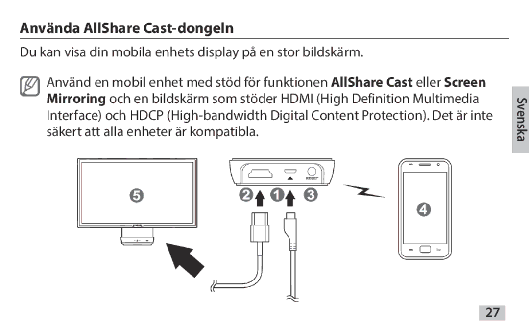 Samsung EAD-T10EDEGSTD, EAD-T10EDEGSER manual Använda AllShare Cast-dongeln 