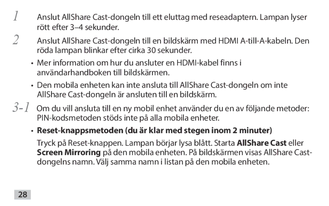 Samsung EAD-T10EDEGSER, EAD-T10EDEGSTD manual Reset-knappsmetoden du är klar med stegen inom 2 minuter 