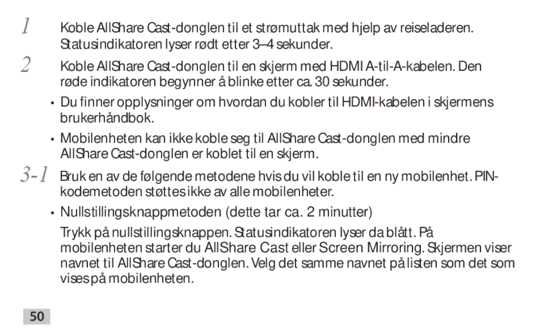 Samsung EAD-T10EDEGSER, EAD-T10EDEGSTD manual Nullstillingsknappmetoden dette tar ca minutter 