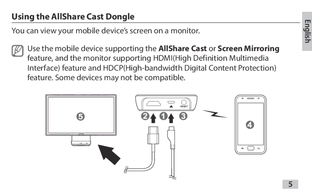 Samsung EAD-T10EDEGSTD, EAD-T10EDEGSER manual Using the AllShare Cast Dongle 