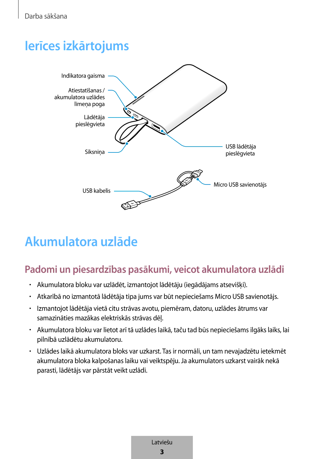 Samsung EB-PG950CSEGWW Ierīces izkārtojums, Akumulatora uzlāde, Padomi un piesardzības pasākumi, veicot akumulatora uzlādi 