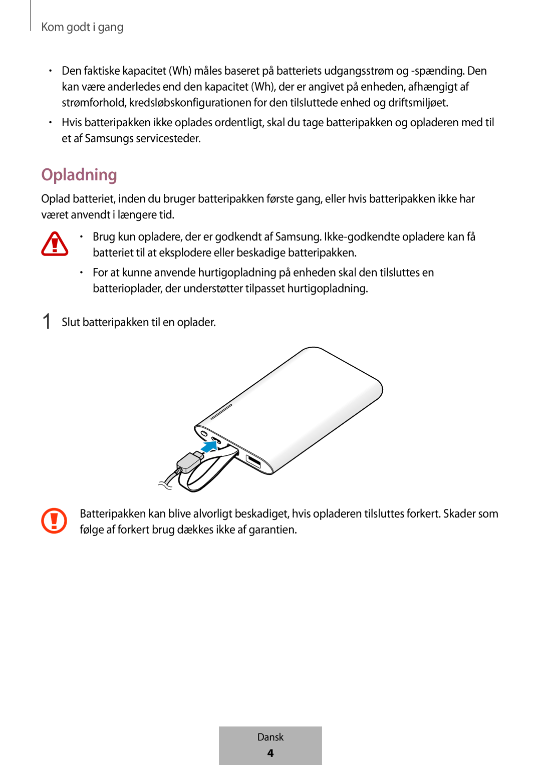 Samsung EB-PG950CNRGRU, EB-PG950CNEGWW, EB-PG950CSEGWW, EB-PG950CSRGRU manual Opladning 