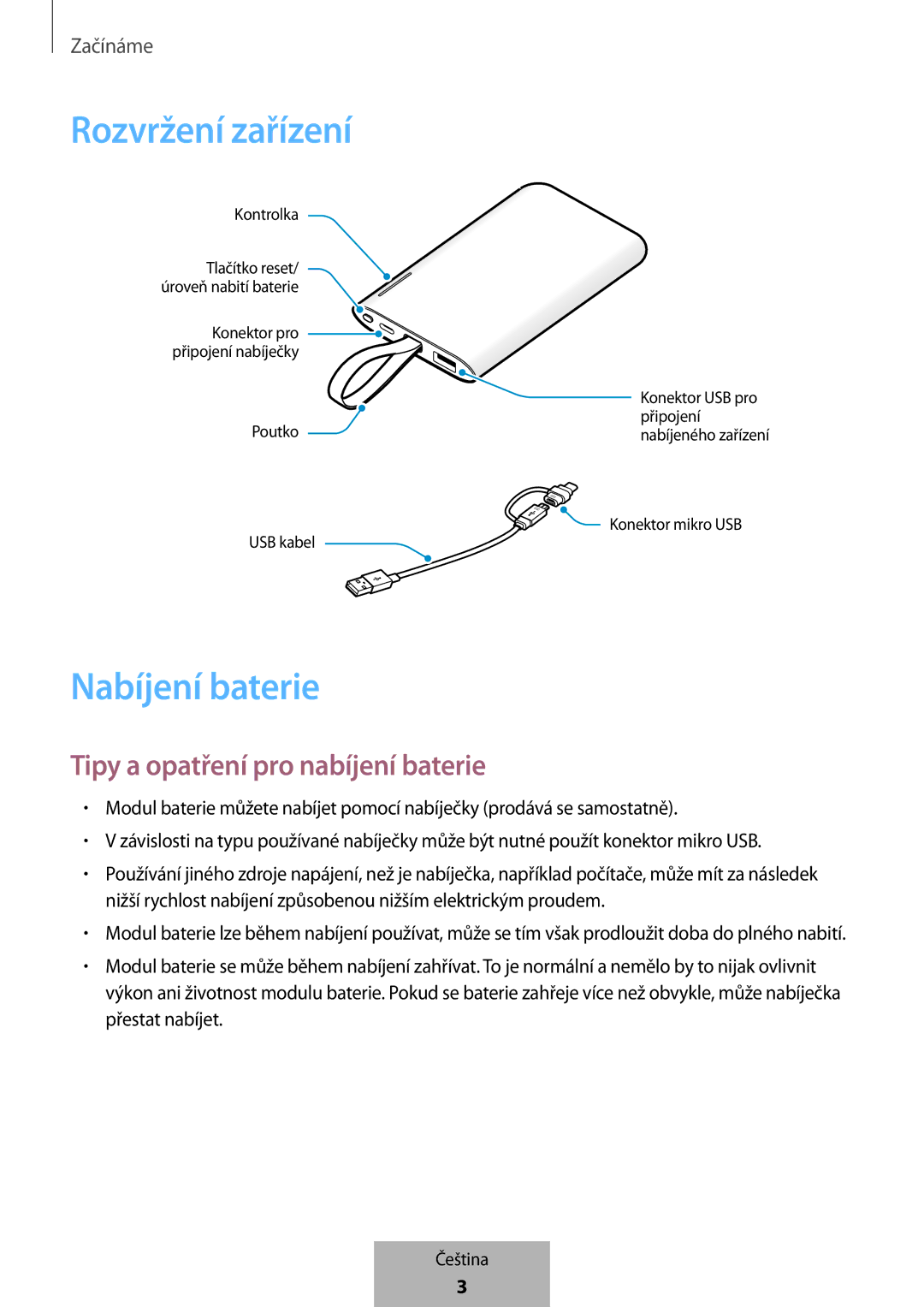 Samsung EB-PG950CSEGWW, EB-PG950CNEGWW manual Rozvržení zařízení, Nabíjení baterie, Tipy a opatření pro nabíjení baterie 