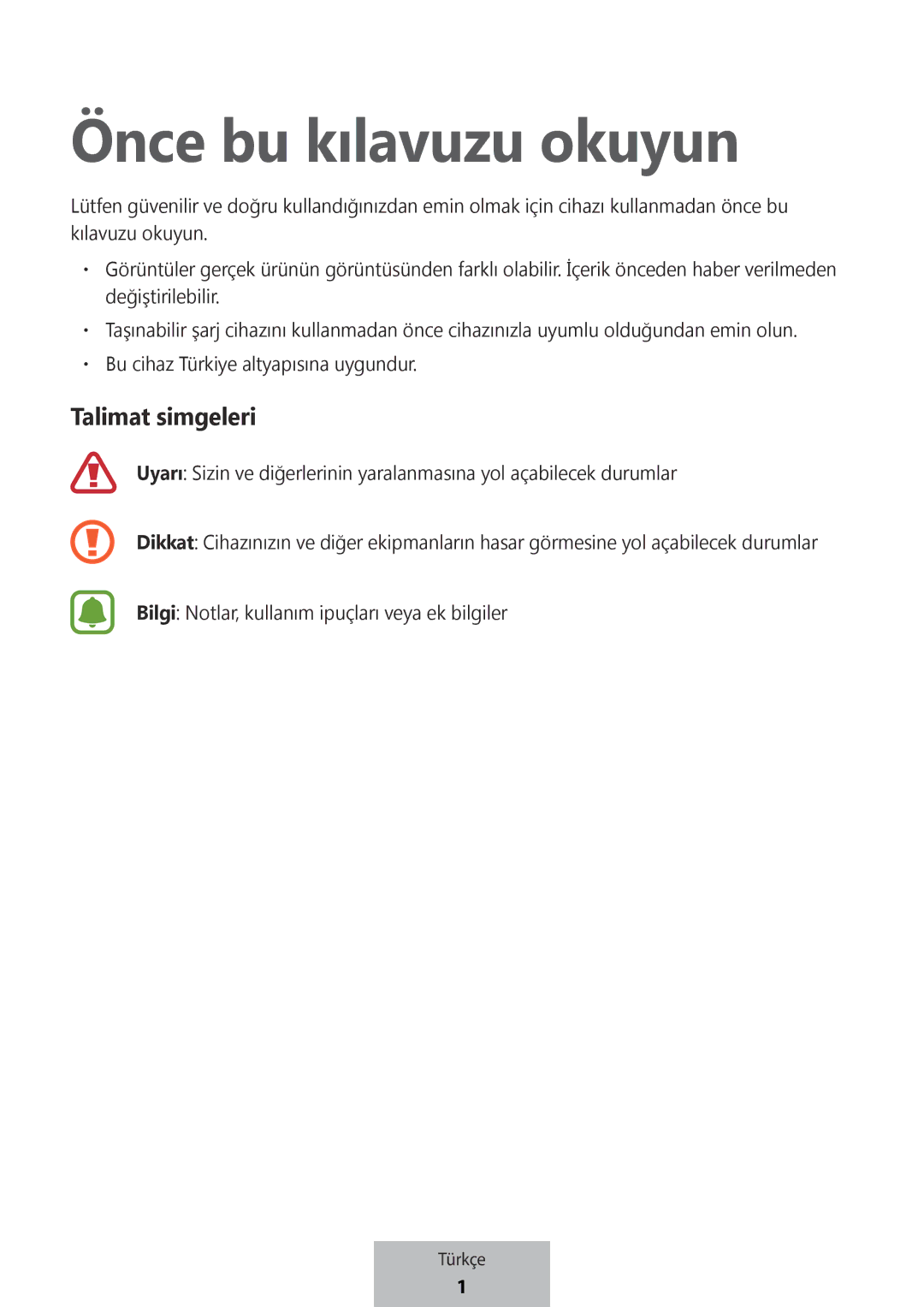 Samsung EB-PG950CSRGRU, EB-PG950CNEGWW, EB-PG950CSEGWW, EB-PG950CNRGRU manual Önce bu kılavuzu okuyun 