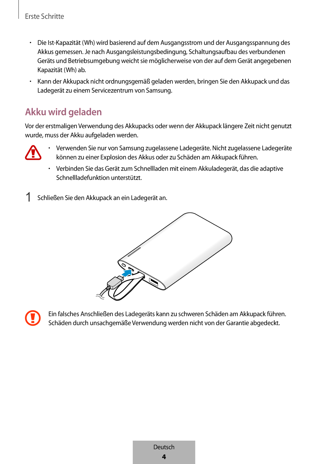 Samsung EB-PG950CNRGRU, EB-PG950CNEGWW, EB-PG950CSEGWW, EB-PG950CSRGRU manual Akku wird geladen 