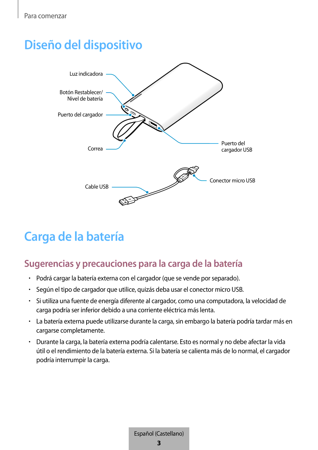 Samsung EB-PG950CNRGRU, EB-PG950CNEGWW manual Carga de la batería, Sugerencias y precauciones para la carga de la batería 