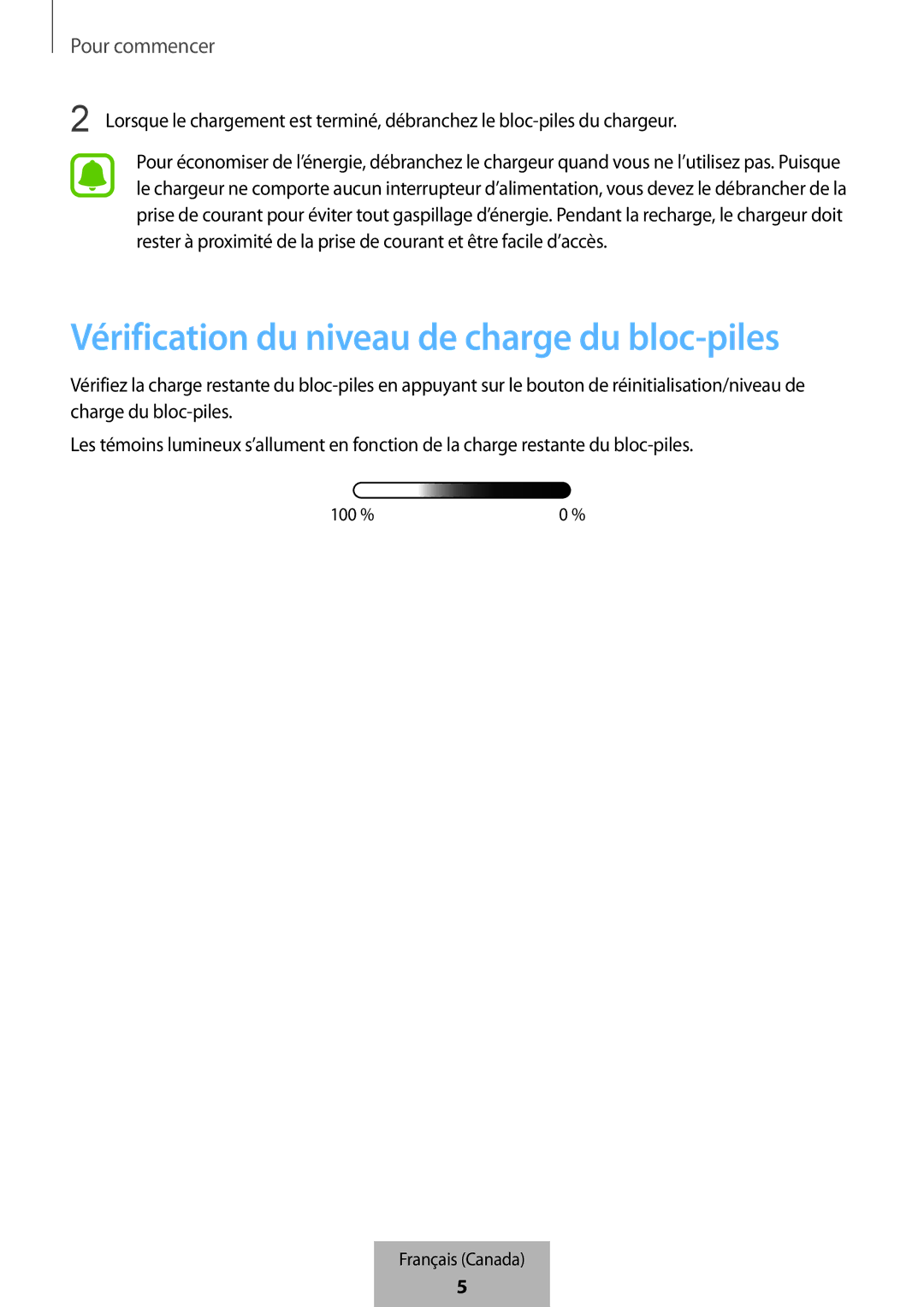 Samsung EB-PG950CNEGWW, EB-PG950CSEGWW, EB-PG950CNRGRU, EB-PG950CSRGRU manual Vérification du niveau de charge du bloc-piles 