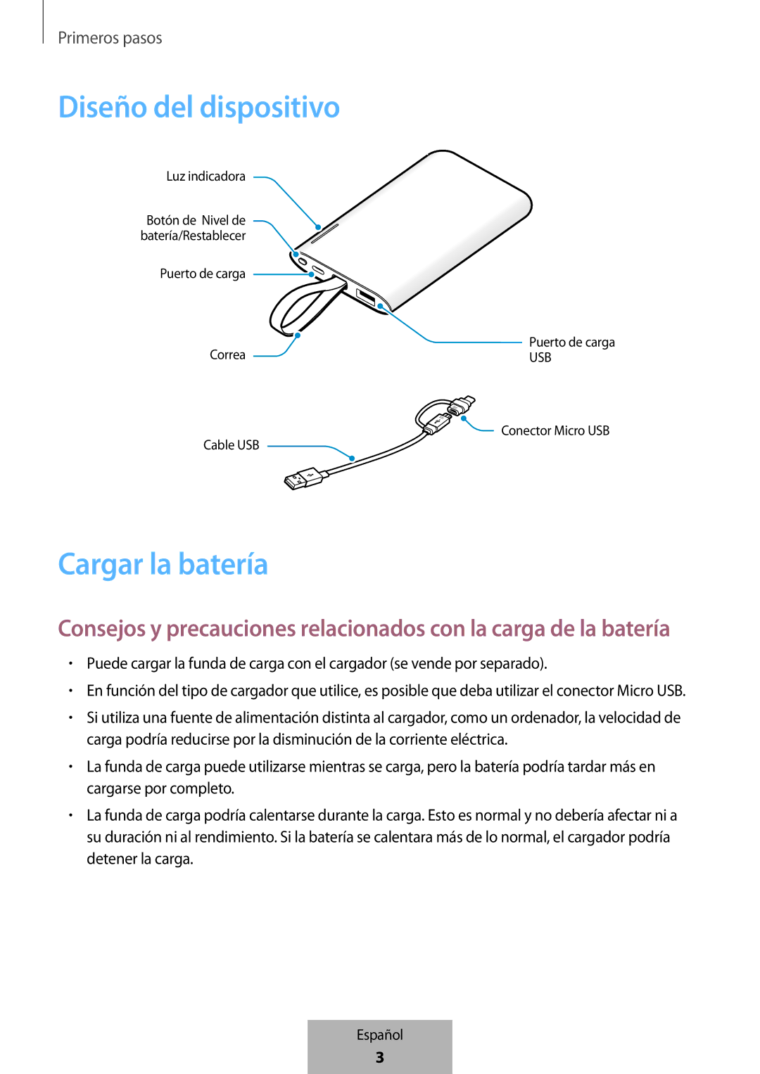 Samsung EB-PG950CSEGWW, EB-PG950CNEGWW, EB-PG950CNRGRU, EB-PG950CSRGRU manual Diseño del dispositivo, Cargar la batería 