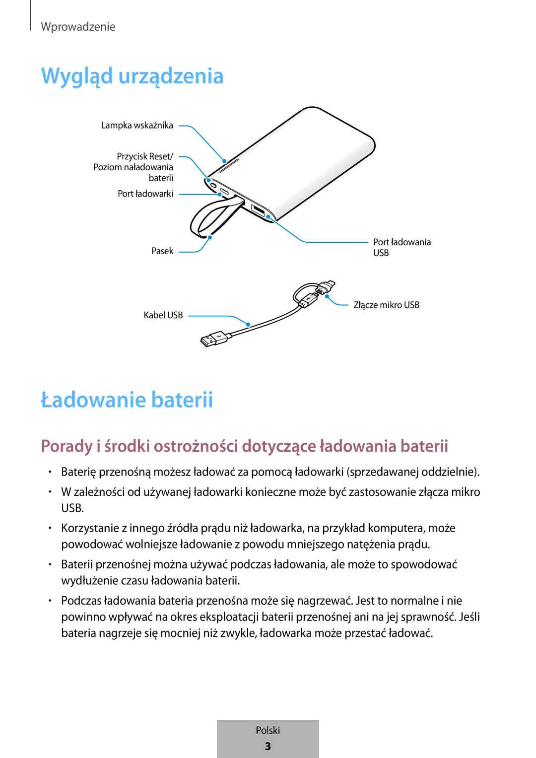 Samsung EB-PG950CSEGWW, EB-PG950CNEGWW manual Wygląd urządzenia, Porady i środki ostrożności dotyczące ładowania baterii 