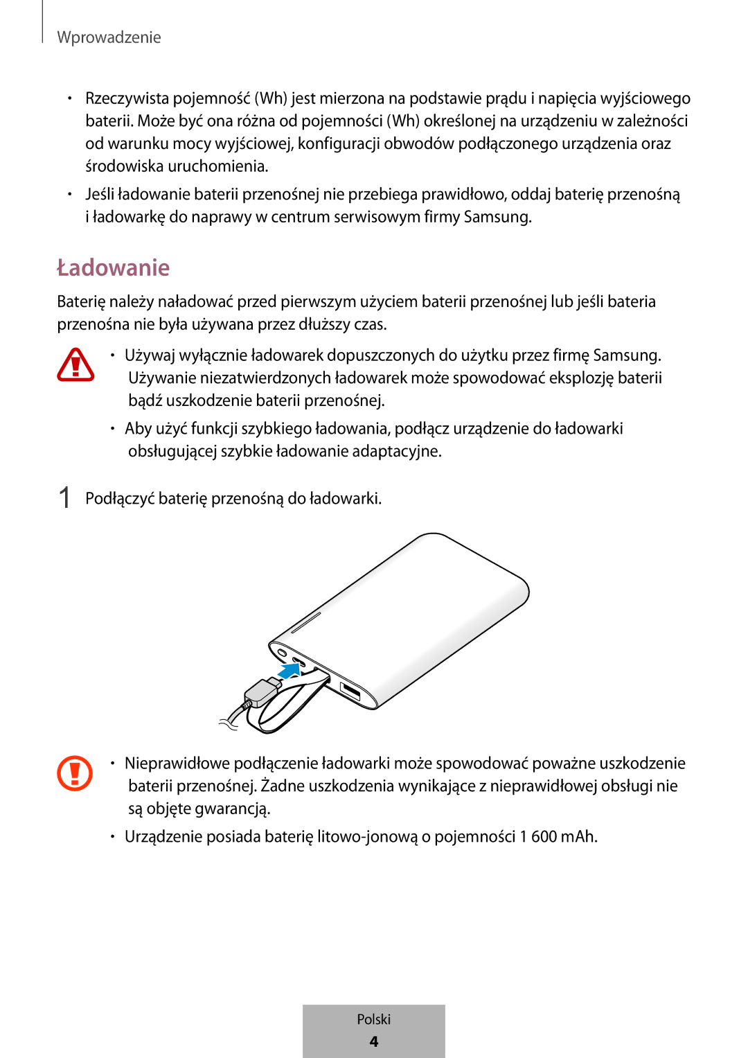 Samsung EB-PG950CNRGRU, EB-PG950CNEGWW, EB-PG950CSEGWW, EB-PG950CSRGRU manual Ładowanie 