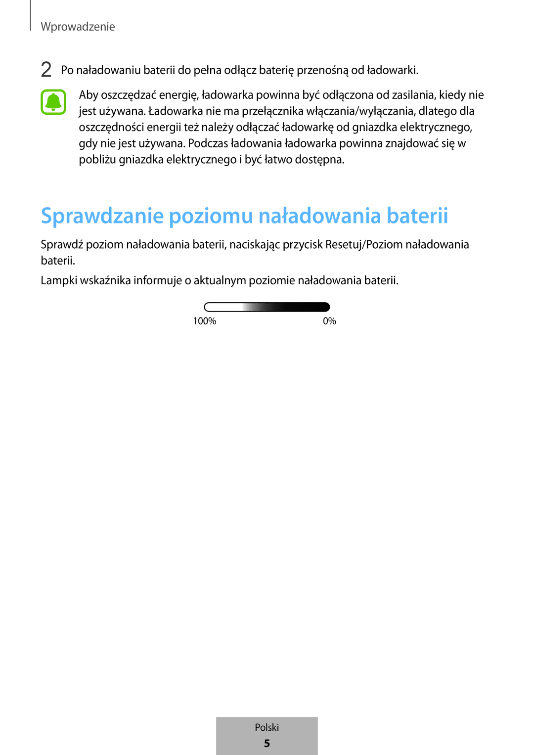 Samsung EB-PG950CSRGRU, EB-PG950CNEGWW, EB-PG950CSEGWW, EB-PG950CNRGRU manual Sprawdzanie poziomu naładowania baterii 