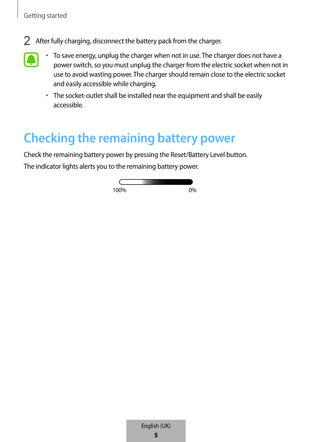 Samsung EB-PG950CSRGRU, EB-PG950CNEGWW, EB-PG950CSEGWW, EB-PG950CNRGRU manual Checking the remaining battery power 