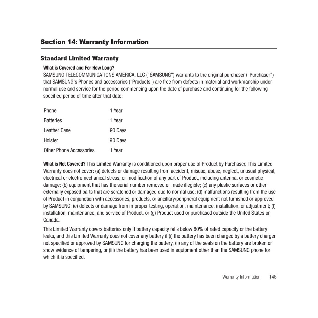 Samsung ebay_SAMSUNGSGHT459WHITETMOBILE Warranty Information, Standard Limited Warranty, Phone Year Batteries Leather Case 