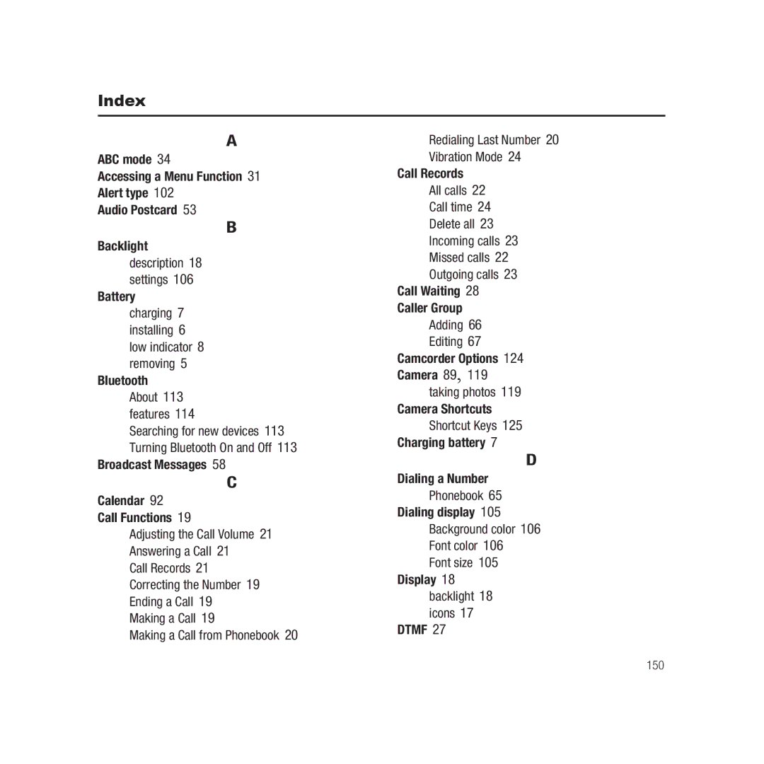 Samsung ebay_SAMSUNGSGHT459WHITETMOBILE, Gravity Series user manual Index 