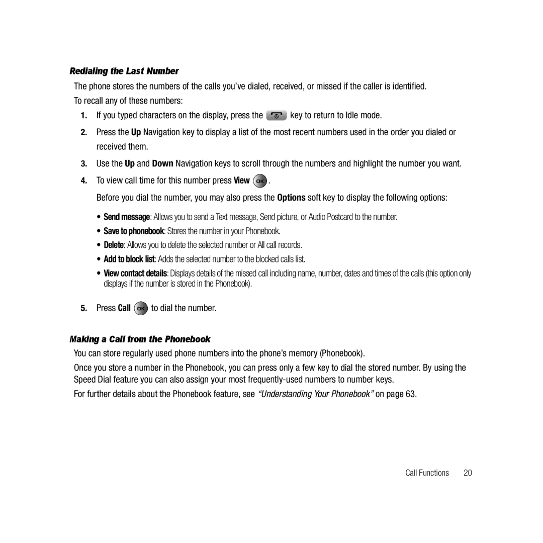 Samsung ebay_SAMSUNGSGHT459WHITETMOBILE user manual Redialing the Last Number, To view call time for this number press View 