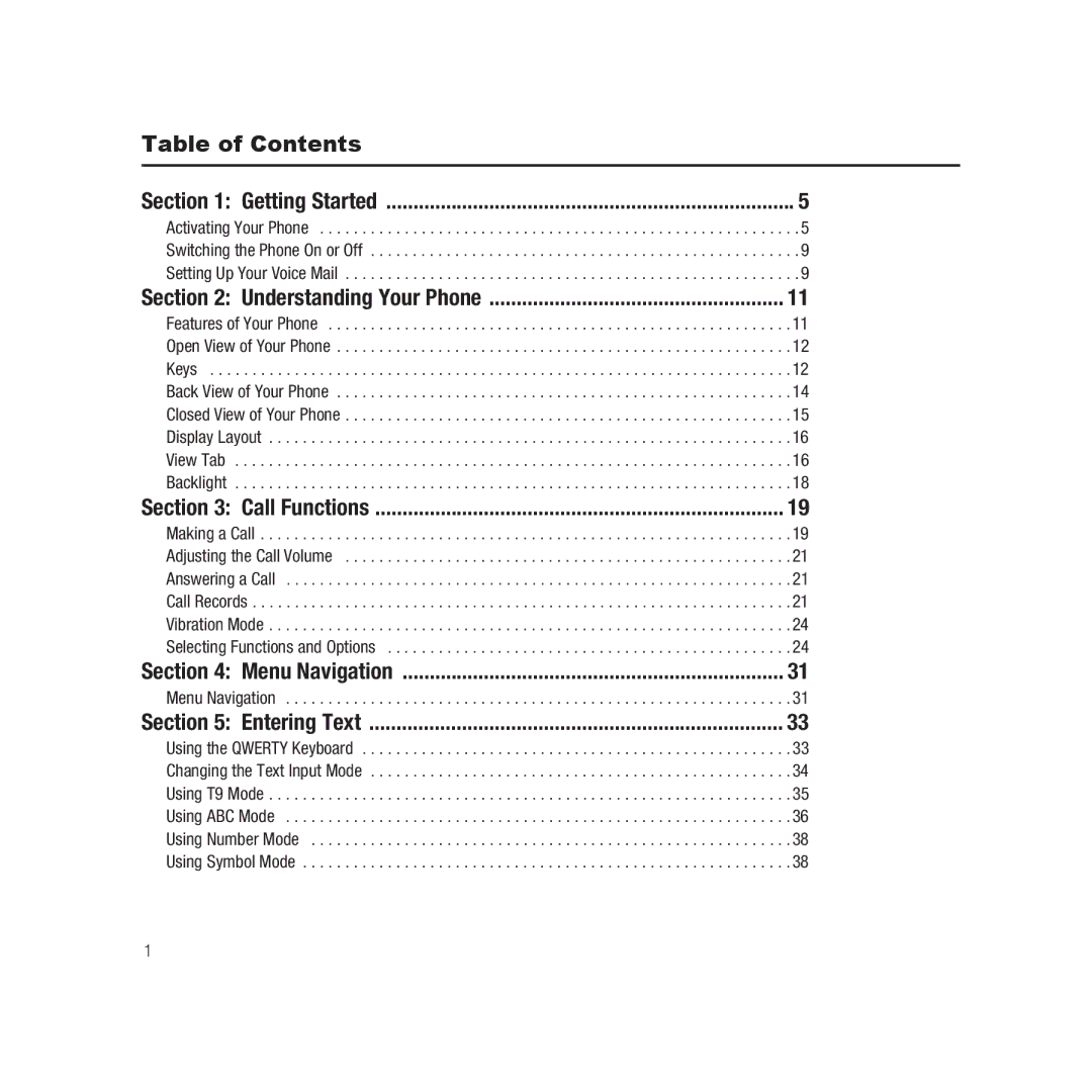 Samsung Gravity Series, ebay_SAMSUNGSGHT459WHITETMOBILE user manual Table of Contents 