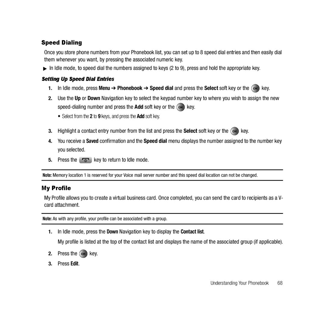 Samsung ebay_SAMSUNGSGHT459WHITETMOBILE Speed Dialing, My Profile, Setting Up Speed Dial Entries, Press the key Press Edit 