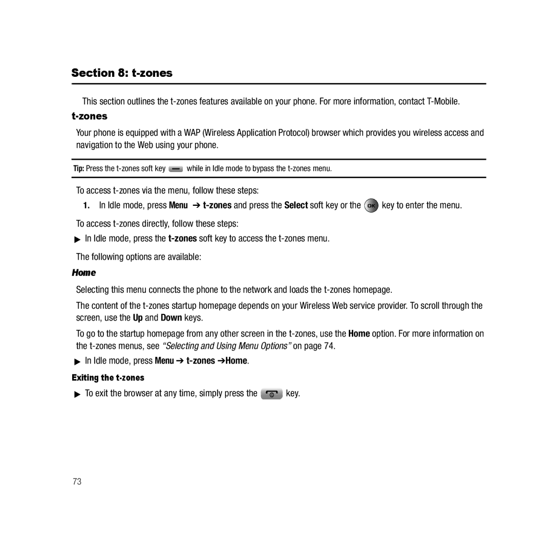 Samsung Gravity Series, ebay_SAMSUNGSGHT459WHITETMOBILE user manual Zones, Home 