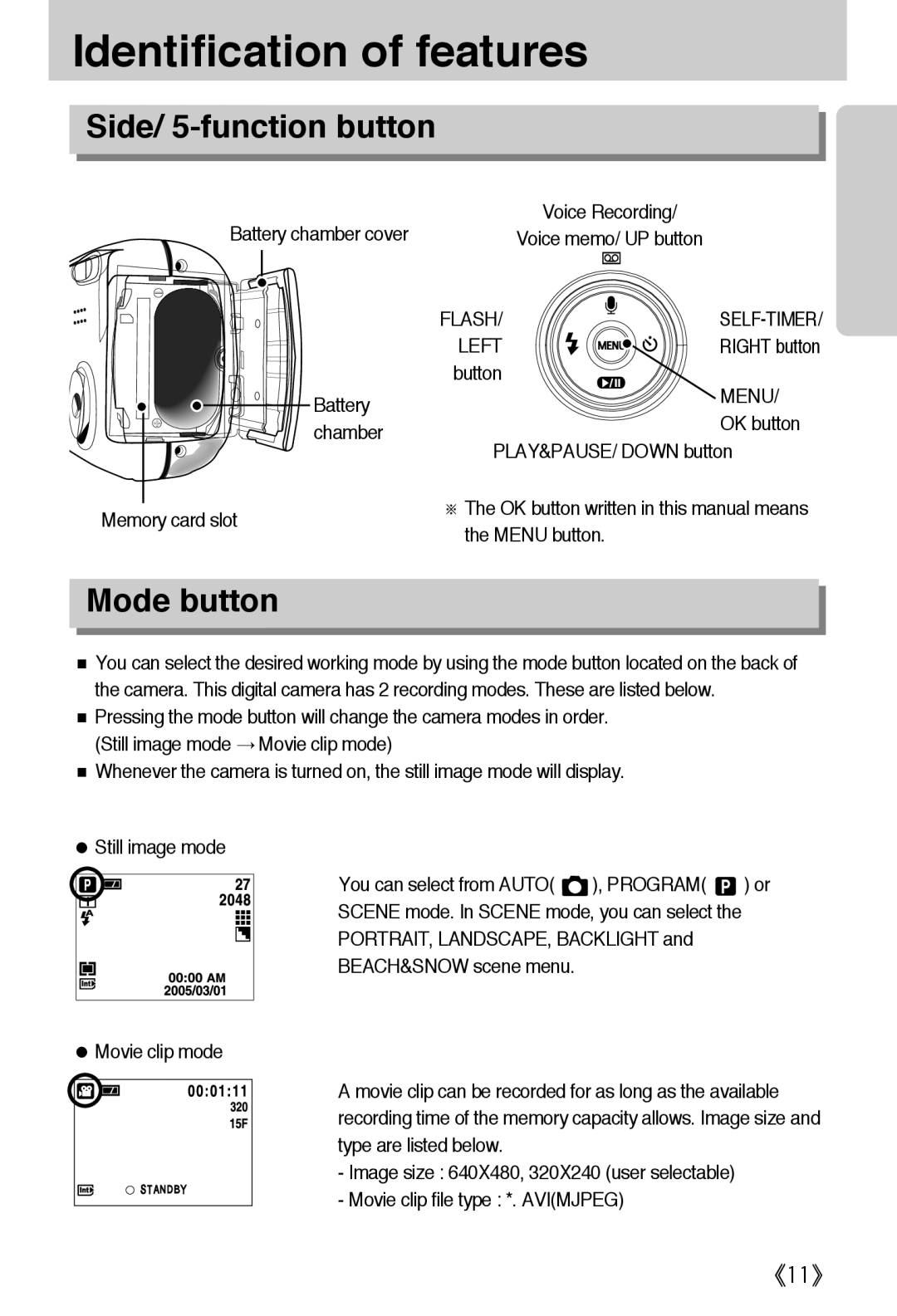 Samsung EC-A302ZSBA/E1 manual Side/ 5-function button, Mode button, Battery chamber cover, Memory card slot, Left 