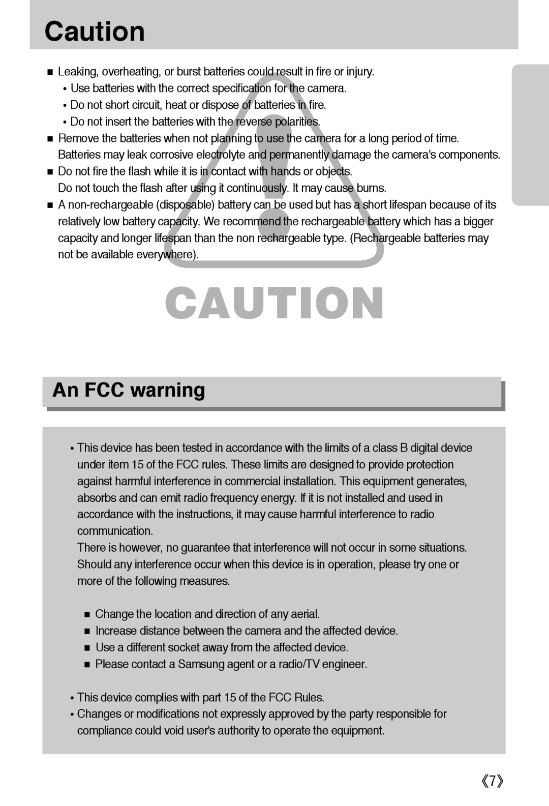 Samsung EC-A302ZSBA/E1 manual An FCC warning 