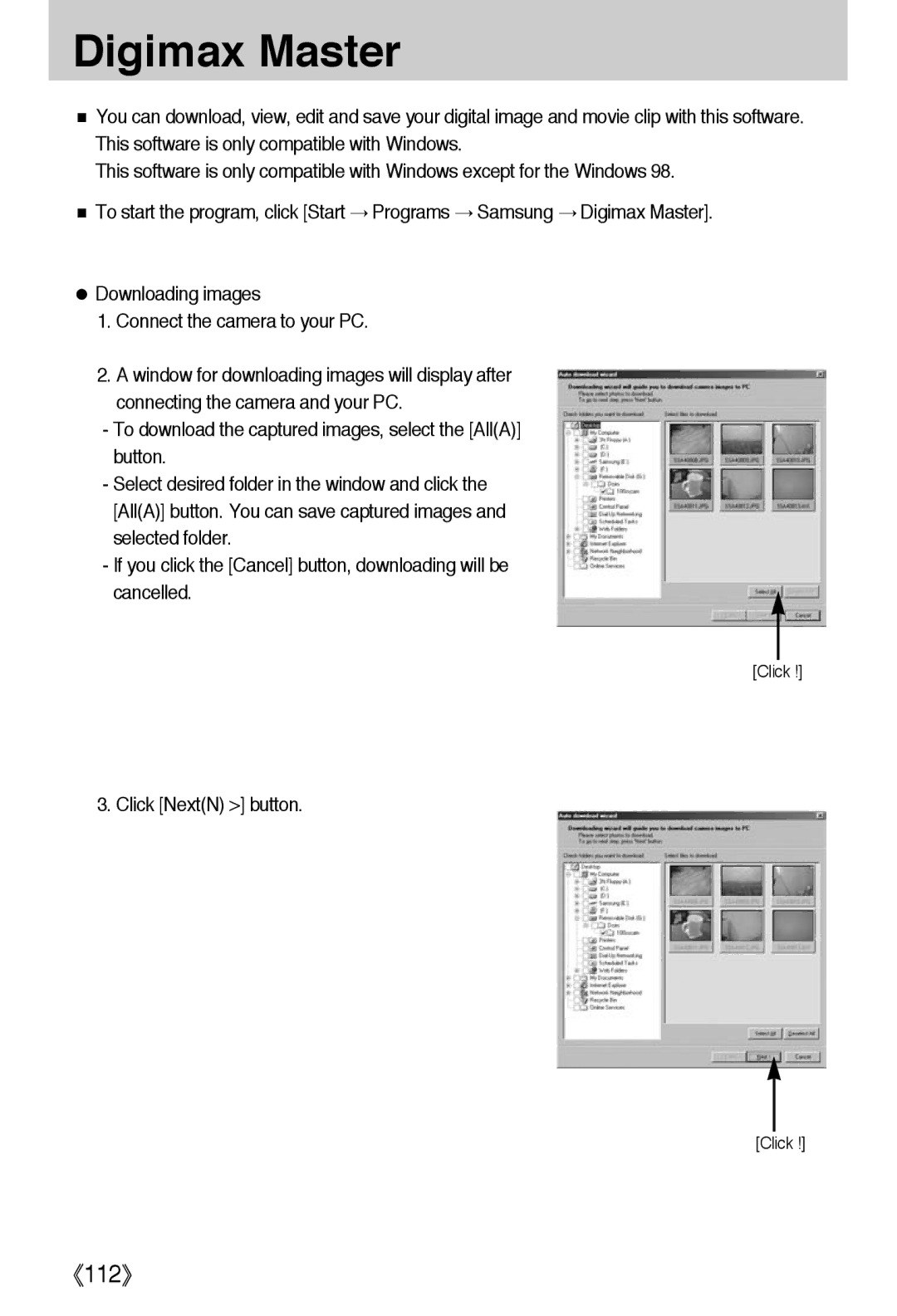 Samsung EC-A40ZZSAA, EC-A40ZZSBA/FR, EC-A40ZZSBA/DE, EC-A40ZZSBA/E1 manual Digimax Master, Click NextN button 