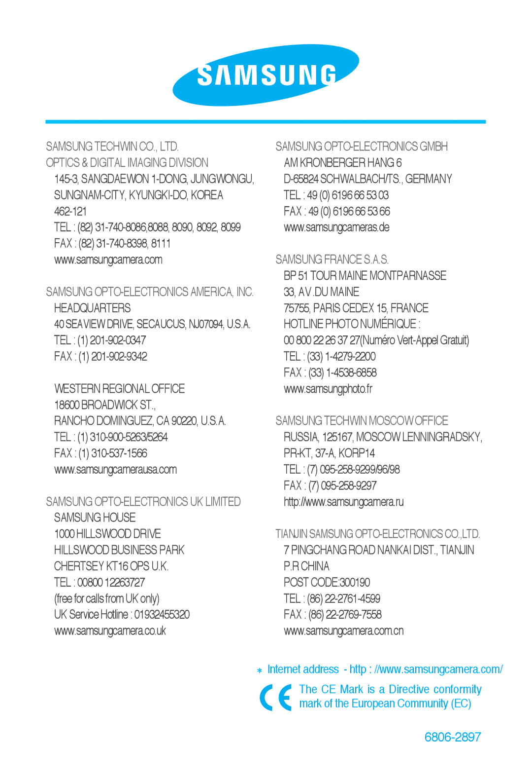 Samsung EC-A40ZZSAA, EC-A40ZZSBA/FR, EC-A40ZZSBA/DE, EC-A40ZZSBA/E1 manual 6806-2897 