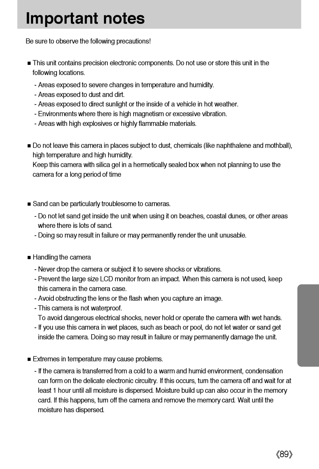 Samsung EC-A40ZZSBA/FR, EC-A40ZZSAA, EC-A40ZZSBA/DE, EC-A40ZZSBA/E1 manual Important notes 