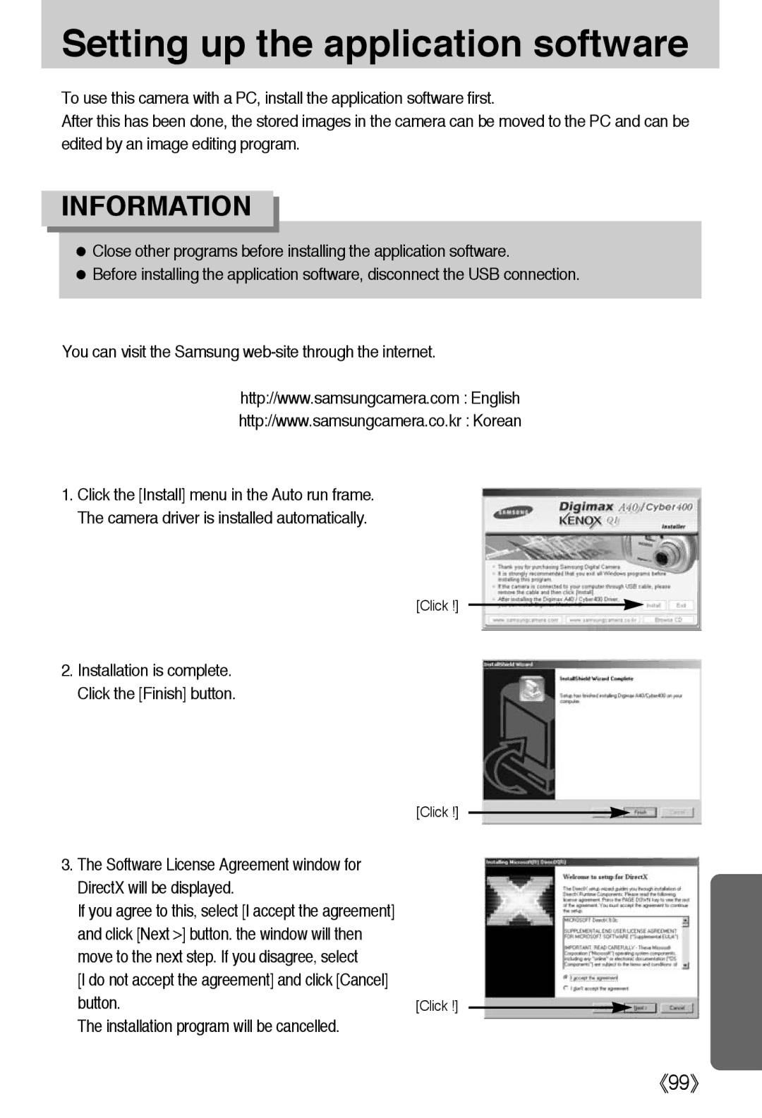 Samsung EC-A40ZZSBA/E1, EC-A40ZZSAA, EC-A40ZZSBA/FR, EC-A40ZZSBA/DE manual Setting up the application software 