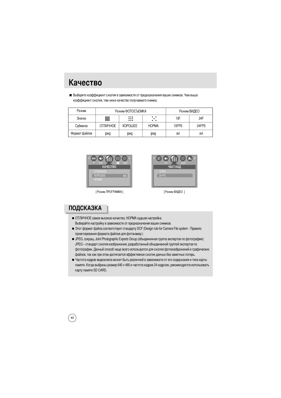 Samsung EC-A4ZZZSAA, EC-A4ZZZSBA/E1, EC-A4ZZZSBB/E1 manual Jpeg Avi, Памяти Карту памяти SD Card 