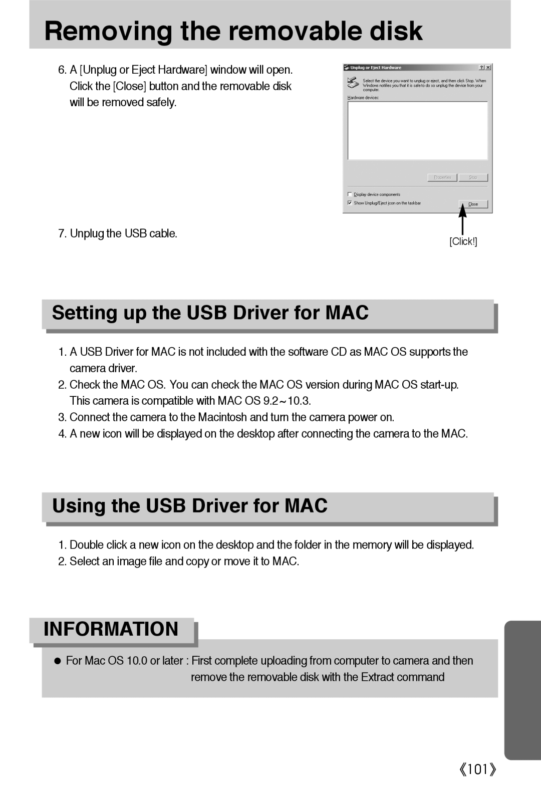 Samsung EC-A502ZRBA/E1, EC-A502ZSBA/E1, EC-A502ZBBA/E1 manual Setting up the USB Driver for MAC, Using the USB Driver for MAC 