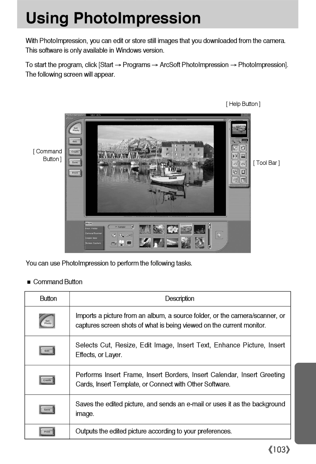 Samsung EC-A502ZBBA/E1, EC-A502ZSBA/E1, EC-A502ZRBA/E1 manual Using PhotoImpression 