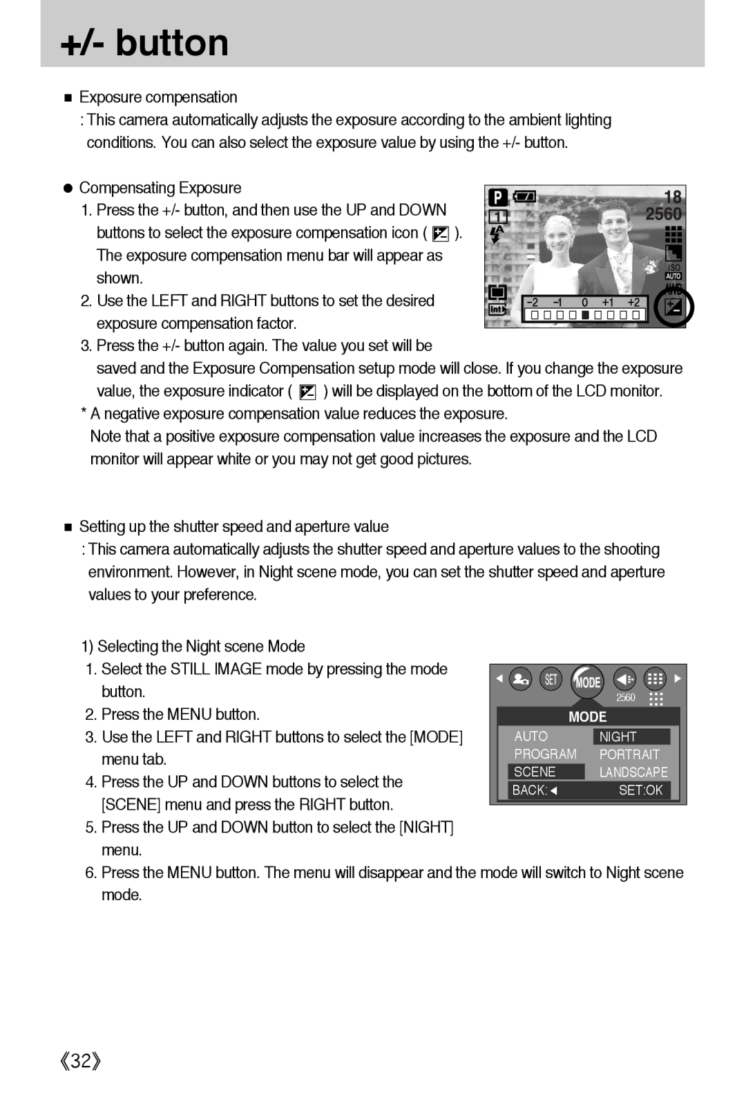 Samsung EC-A502ZRBA/E1, EC-A502ZSBA/E1, EC-A502ZBBA/E1 manual Exposure compensation, Scene menu and press the Right button 