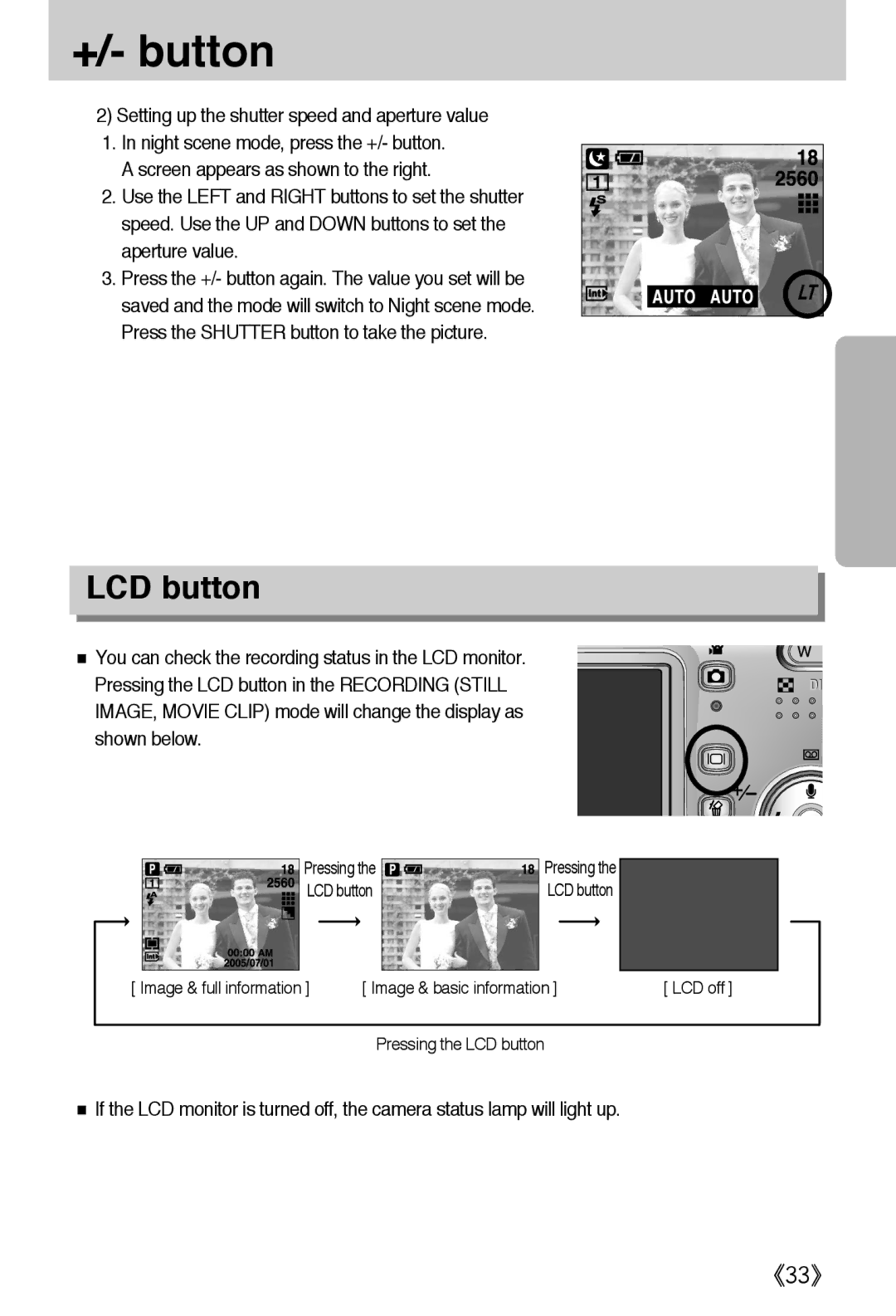 Samsung EC-A502ZSBA/E1, EC-A502ZBBA/E1, EC-A502ZRBA/E1 manual LCD button 