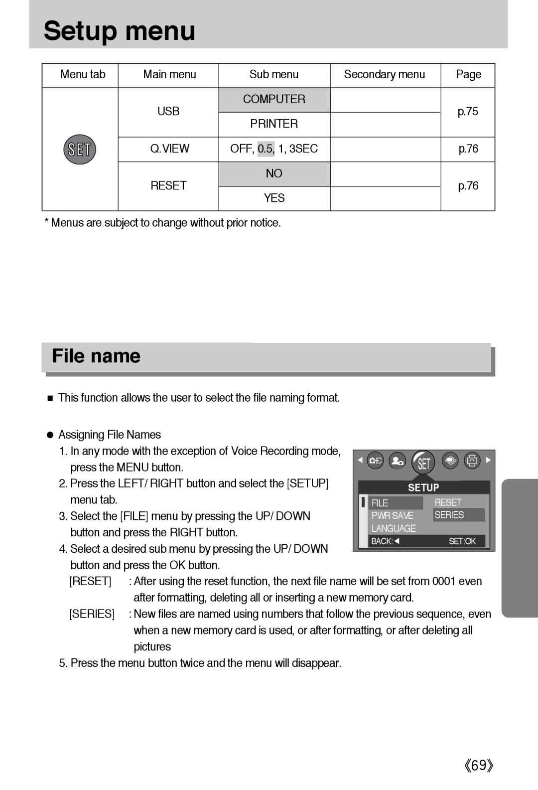 Samsung EC-A502ZSBA/E1, EC-A502ZBBA/E1, EC-A502ZRBA/E1 manual File name, USB Computer Printer, 3SEC, Press the Menu button 