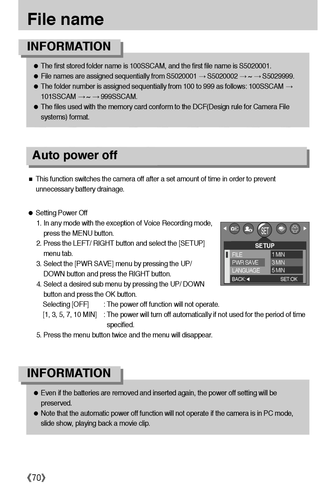 Samsung EC-A502ZBBA/E1, EC-A502ZSBA/E1, EC-A502ZRBA/E1 manual File name, Auto power off 