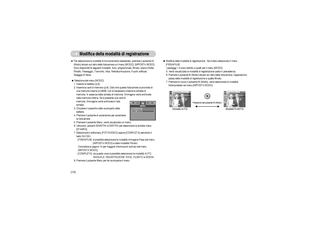 Samsung EC-A503ZBBA/E1, EC-A503ZRBA/PT, EC-A503ZSBA/E1 manual Modifica della modalità di registrazione 