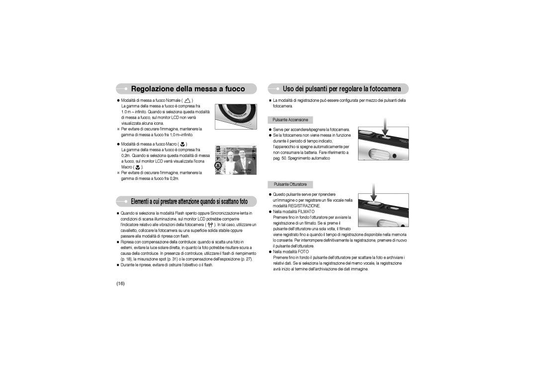 Samsung EC-A503ZSBA/E1 manual Regolazione della messa a fuoco, Elementi a cui prestare attenzione quando si scattano foto 