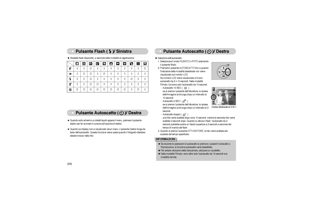 Samsung EC-A503ZRBA/PT, EC-A503ZBBA/E1, EC-A503ZSBA/E1 manual Pulsante Autoscatto / Destra 