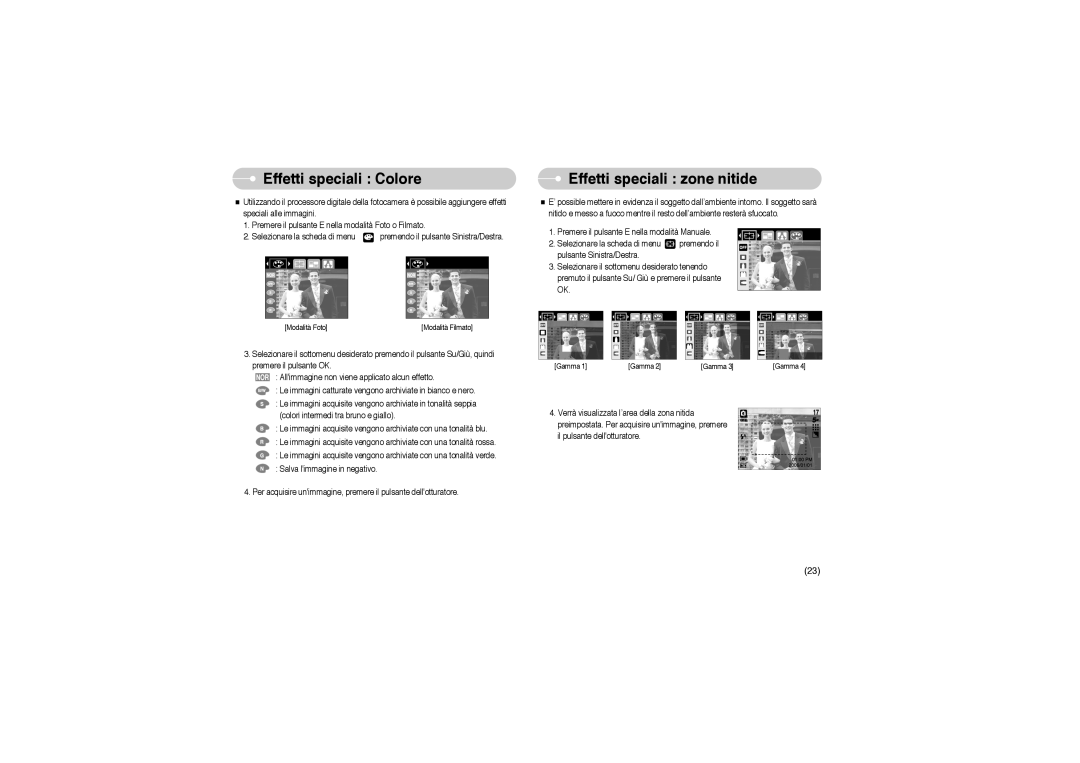 Samsung EC-A503ZRBA/PT, EC-A503ZBBA/E1, EC-A503ZSBA/E1 manual Effetti speciali Colore, Effetti speciali zone nitide 