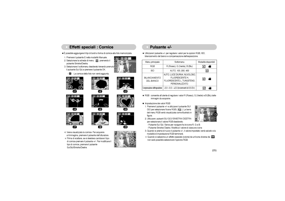 Samsung EC-A503ZSBA/E1, EC-A503ZRBA/PT, EC-A503ZBBA/E1 Effetti speciali Cornice, Pulsante +, Iso, Bilanciamento, DEL Bianco 